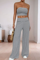 Striped Tube Top Crop Top Pants Set