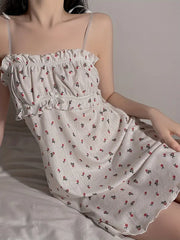 Spaghetti Warm-Season Gown Flowered Mini With Strap Print Summer Print Mini Dress