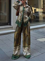 Modern Feel Contrast Color Paisley Unique Print Button Down Oversized Blouse