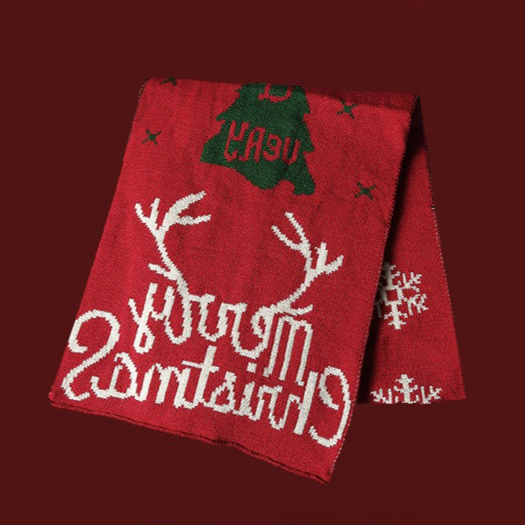 Deer Pattern Plush Christmas Scarf