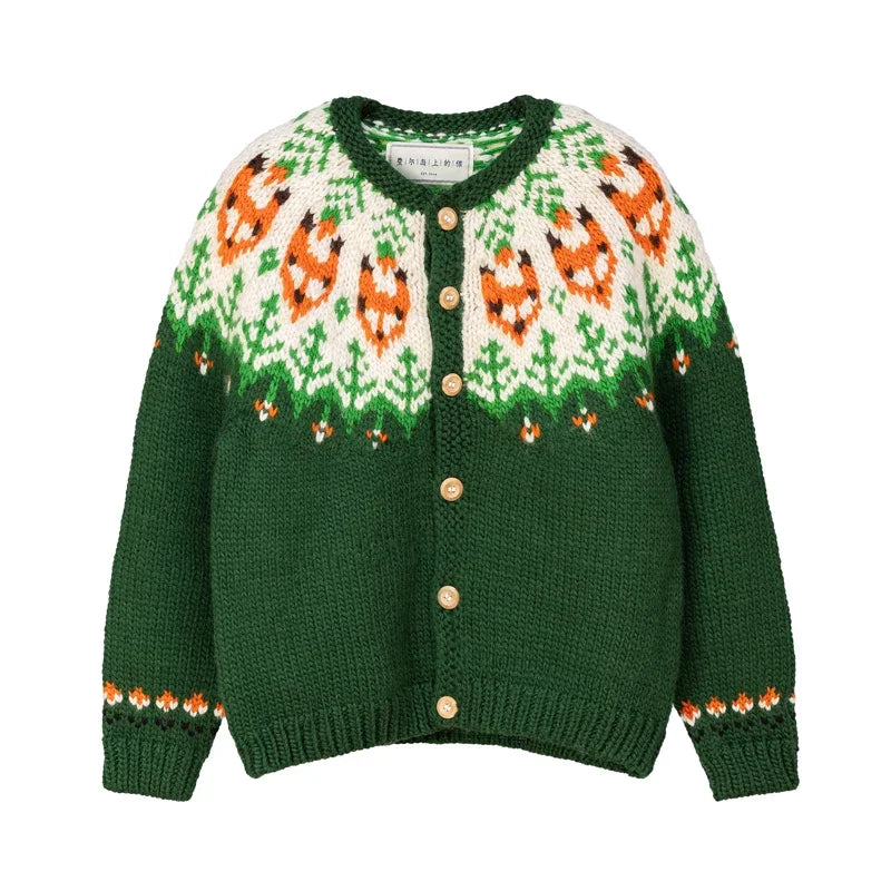 Handmade Thick Warm Vintage Fair Isle Nordic Green Cardigans Christmas Sweater Sweaters-L