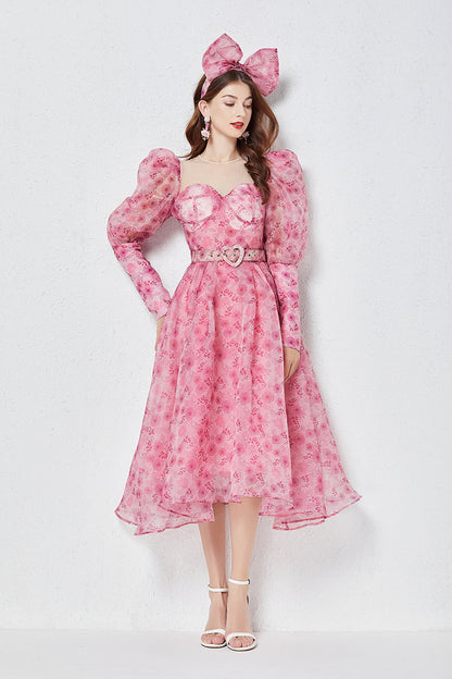 Light Luxury Slim Puff Sleeve Bright Silk Yarn Oversized Puff Dress