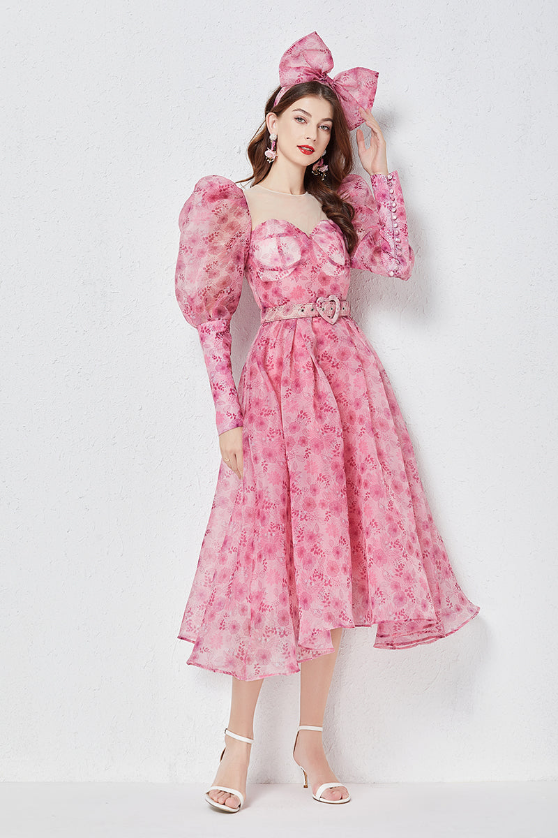 Light Luxury Slim Puff Sleeve Bright Silk Yarn Oversized Puff Dress