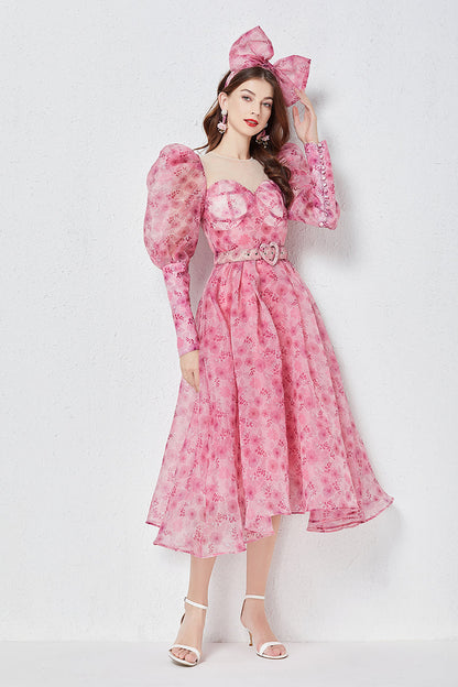 Light Luxury Slim Puff Sleeve Bright Silk Yarn Oversized Puff Dress