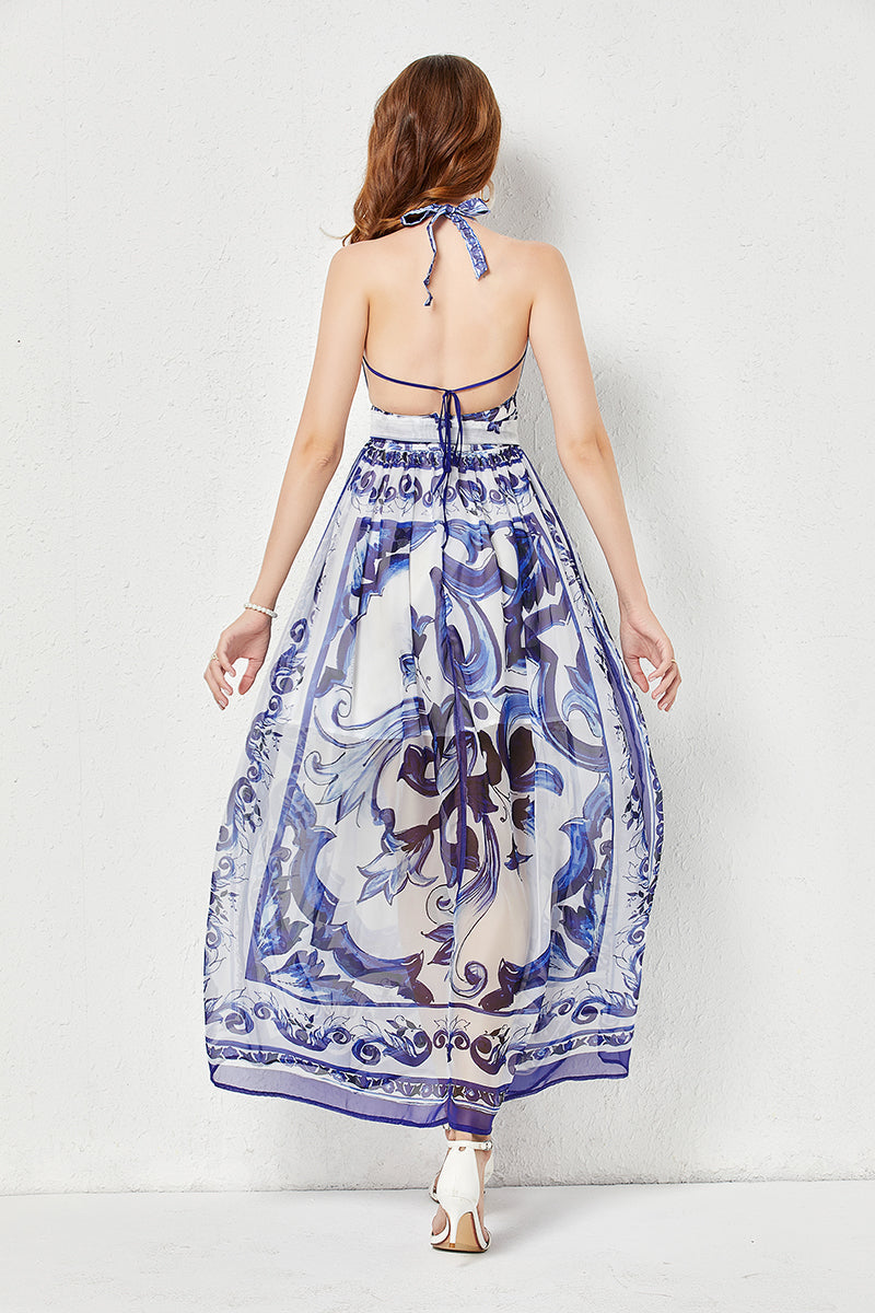 Strap Backless Pleated High Waist Slim Dress Tencel Dress