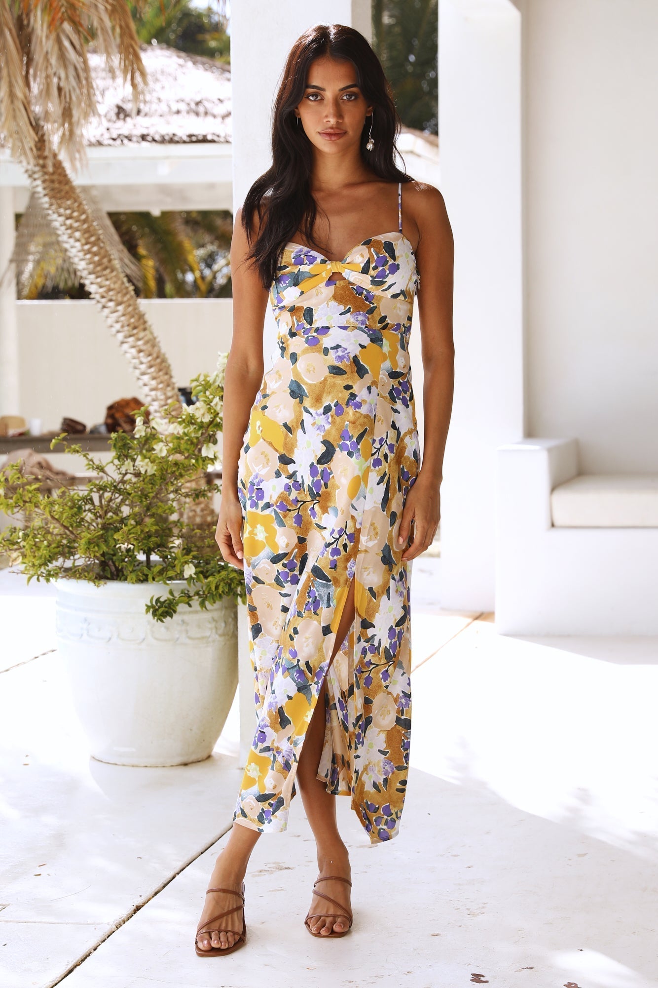 Vacation Floral V Neck Cami Maxi High Split A Line Dress