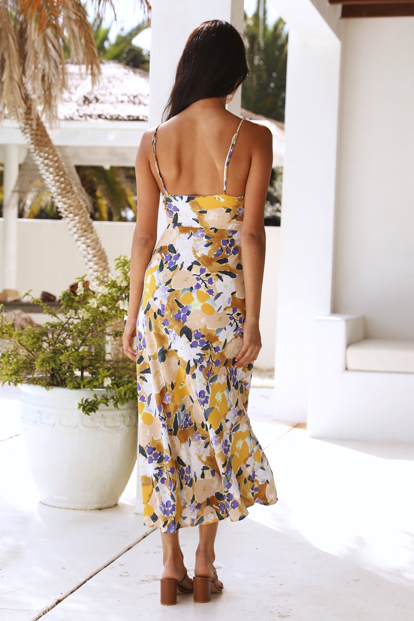 Vacation Floral V Neck Cami Maxi High Split A Line Dress