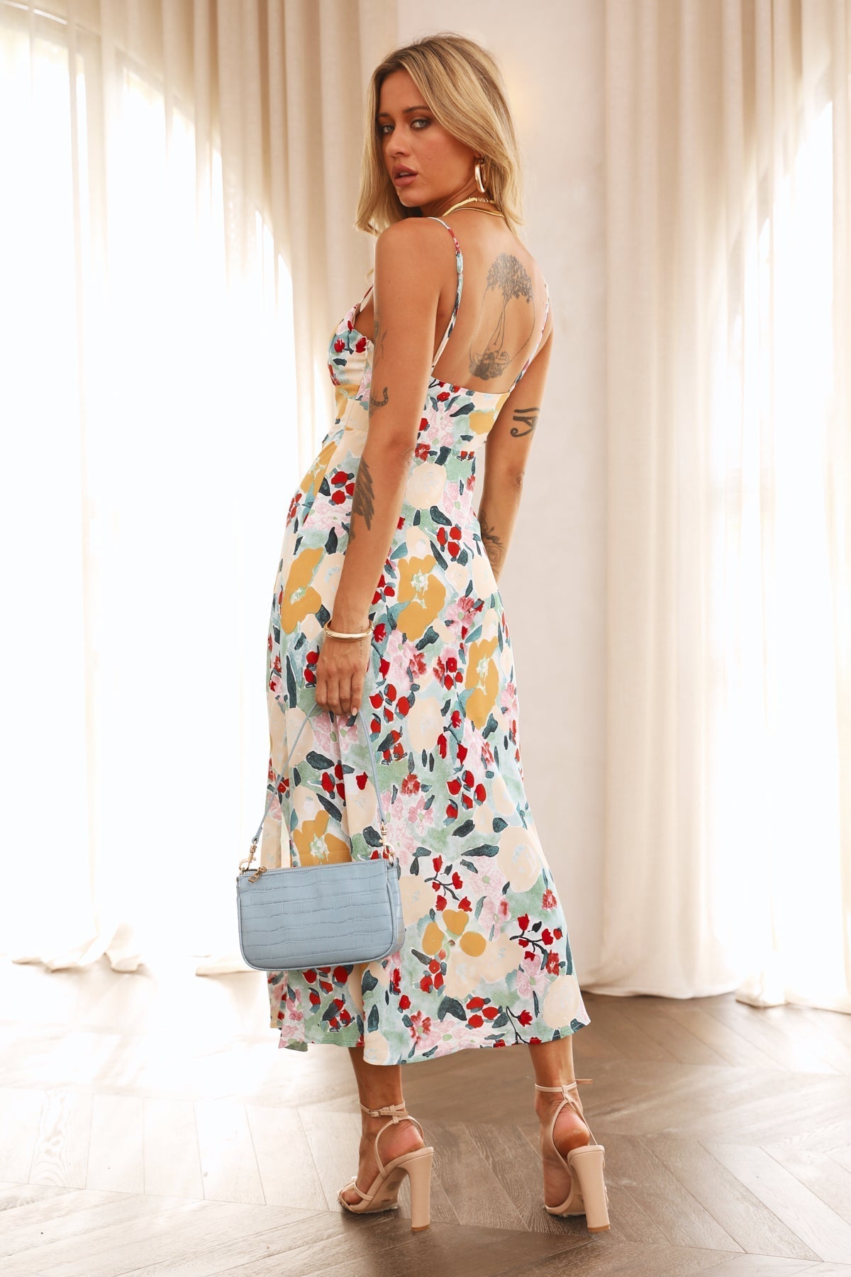 Vacation Floral V Neck Cami Maxi High Split A Line Dress