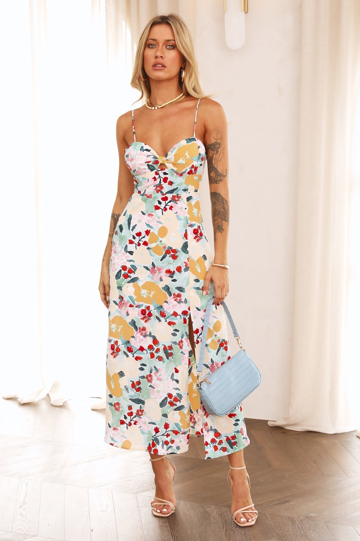 Vacation Floral V Neck Cami Maxi High Split A Line Dress