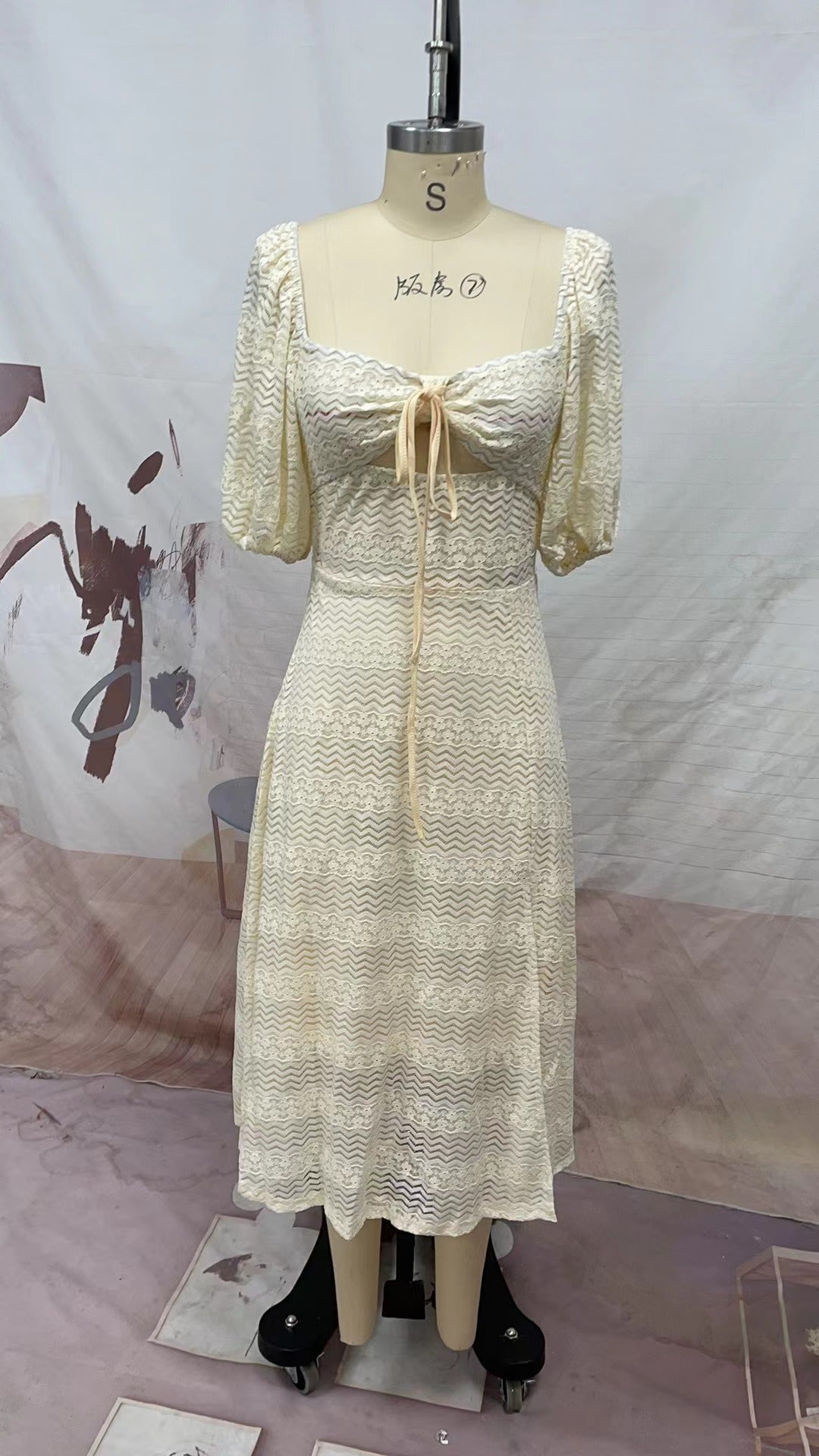 V neck Short Sleeve Dress Casual