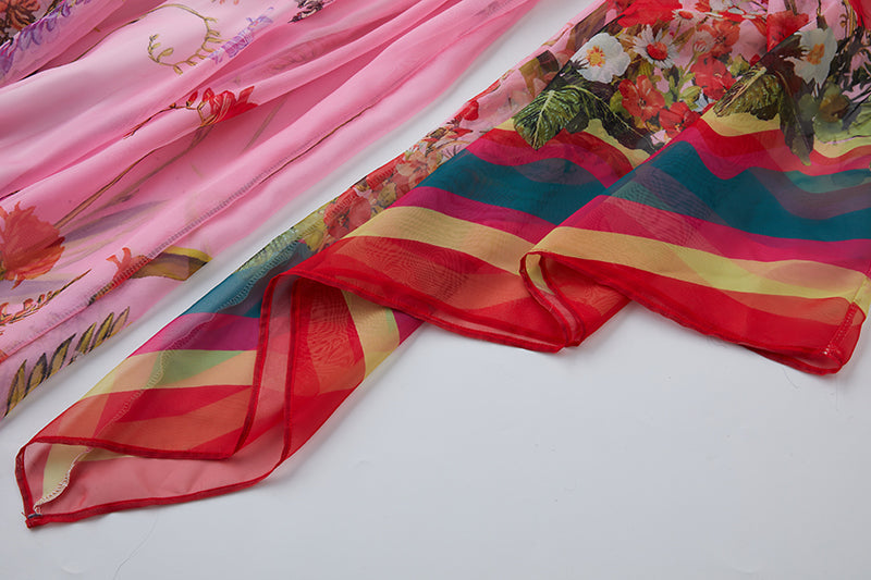 Vintage Court Style Round Neck Trumpet Long Sleeve Loose Printed Dress Tencel Long Dress