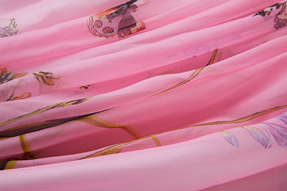 Vintage Court Style Round Neck Trumpet Long Sleeve Loose Printed Dress Tencel Long Dress