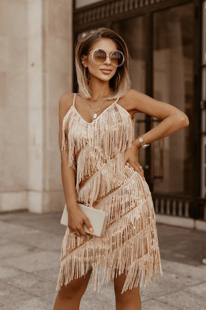 Sleeveless Sling Pencil Tassel Dress Midi Dress