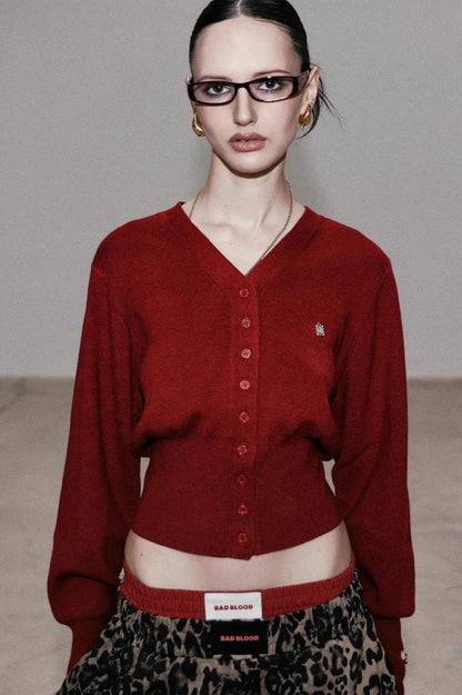 Embroidered Cotton V Neck Christmas Cardigan