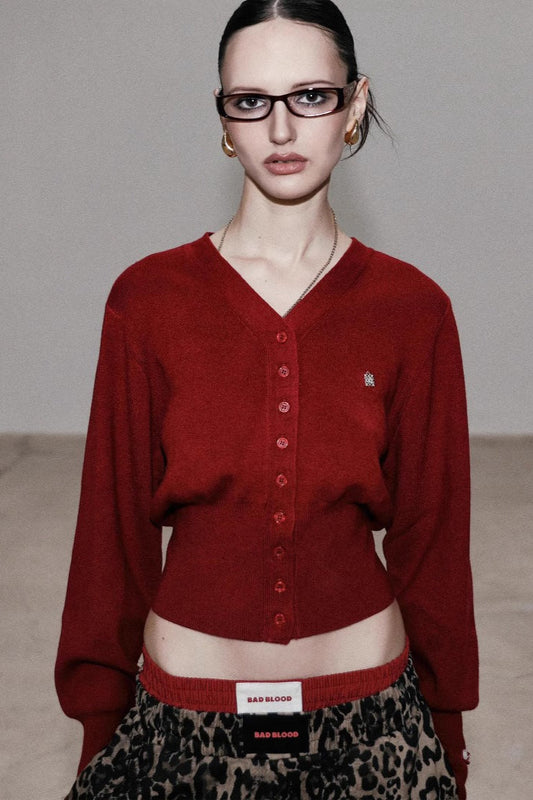 Embroidered Cotton V Neck Christmas Cardigan