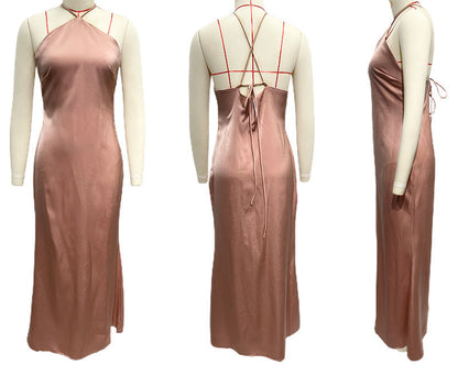 Solid Color Slim Fit Backless Halter Tight Dress