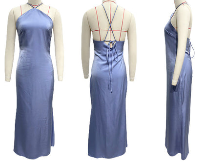 Solid Color Slim Fit Backless Halter Tight Dress