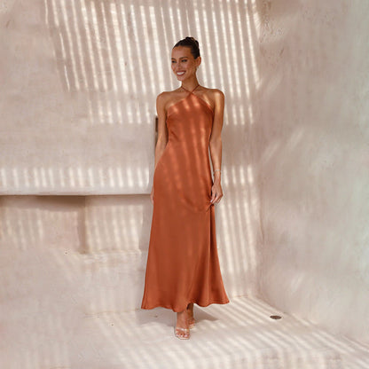 Solid Color Slim Fit Backless Halter Tight Dress