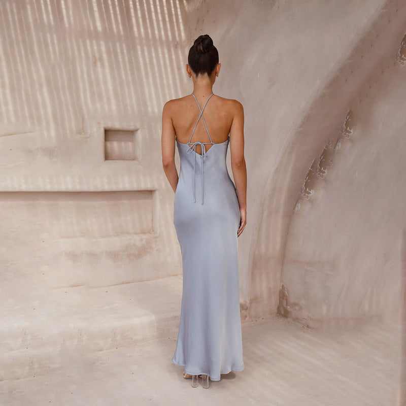 Solid Color Slim Fit Backless Halter Tight Dress