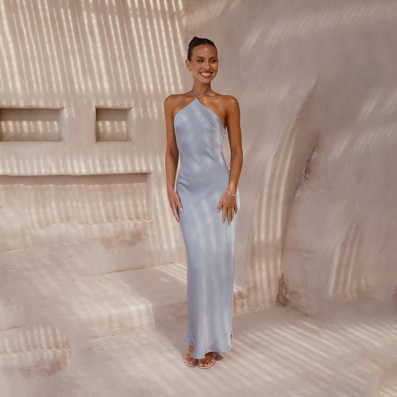 Solid Color Slim Fit Backless Halter Tight Dress