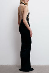 Janice Halterneck Lace Floral Maxi Dress