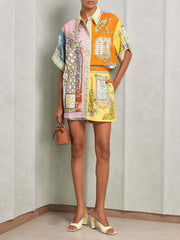 Exquisite Unique Print Button Shorts Two-piece Set