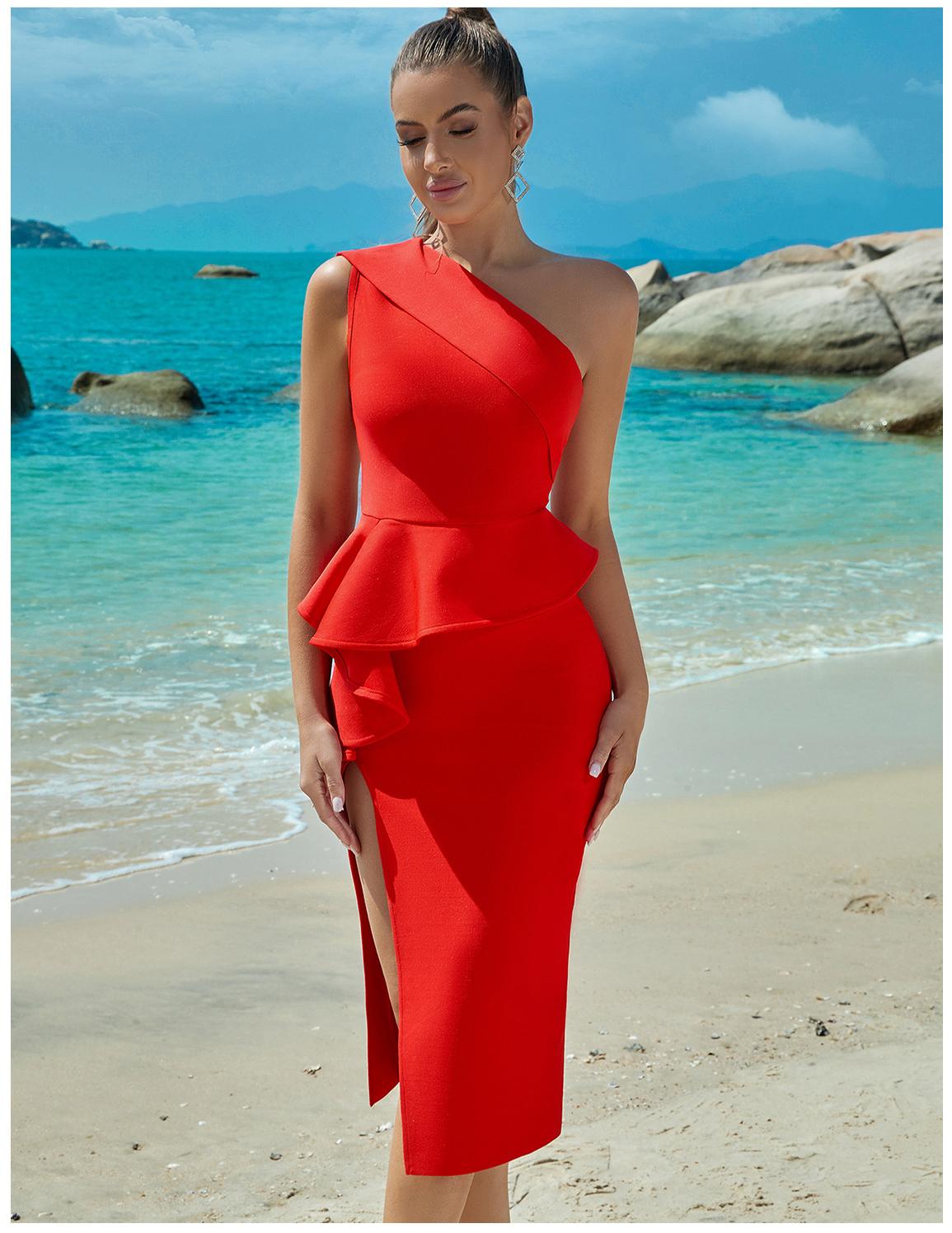 Bandage Dress Evening Dress Bandagedress Dress One Shoulder Ruffled Slit Party