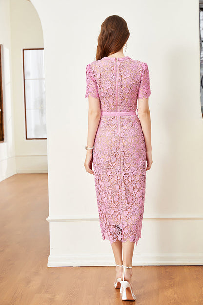 Solid Color Lace Button Dress