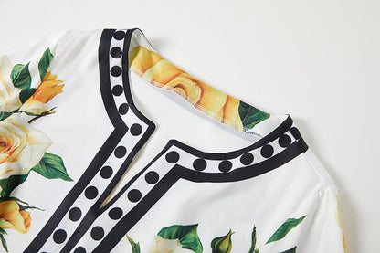 Fall Button Floral Elegant A Line Maxi Dress