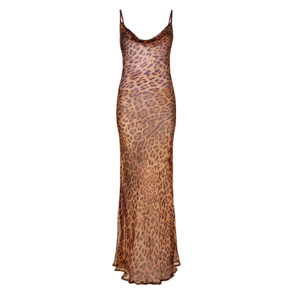 Wear Printed Backless Dress Sheath Cami Dress Leopard Print Dress