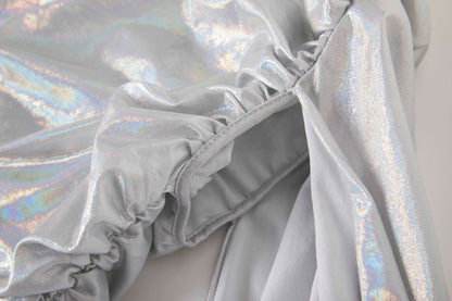 Slant Shoulder Asymmetrical Design Pleated Slim Fit Hip Silver Dress