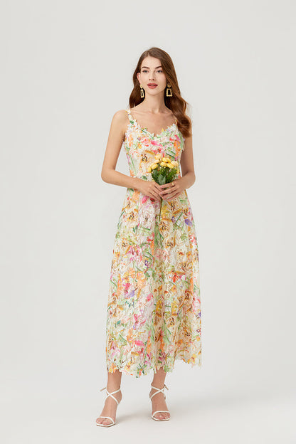 Flower Hollow Embroidered Slip Dress Lace Dress