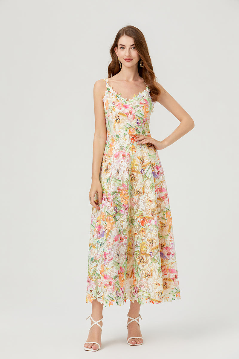 Flower Hollow Embroidered Slip Dress Lace Dress