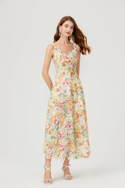 Flower Hollow Embroidered Slip Dress Lace Dress