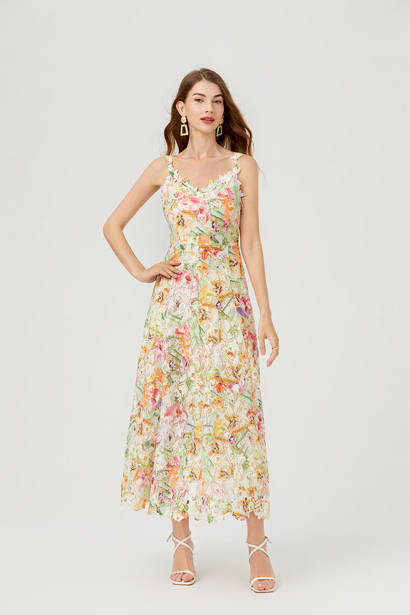 Flower Hollow Embroidered Slip Dress Lace Dress