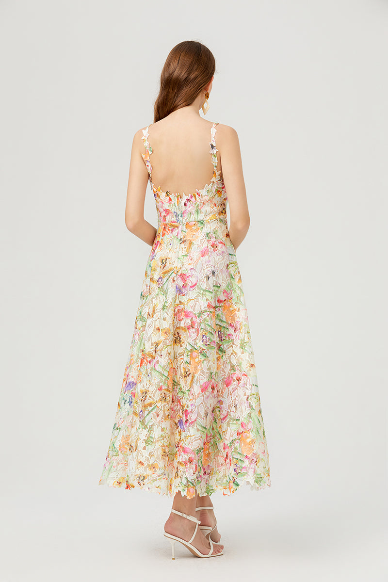 Flower Hollow Embroidered Slip Dress Lace Dress