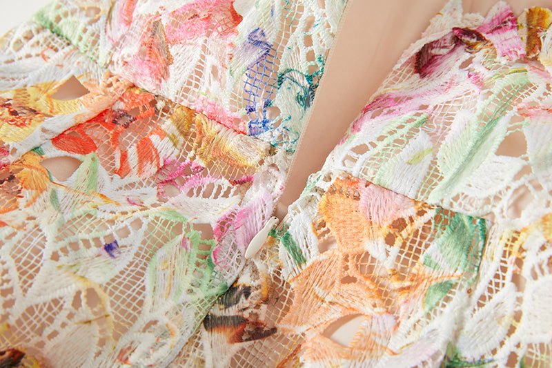Flower Hollow Embroidered Slip Dress Lace Dress