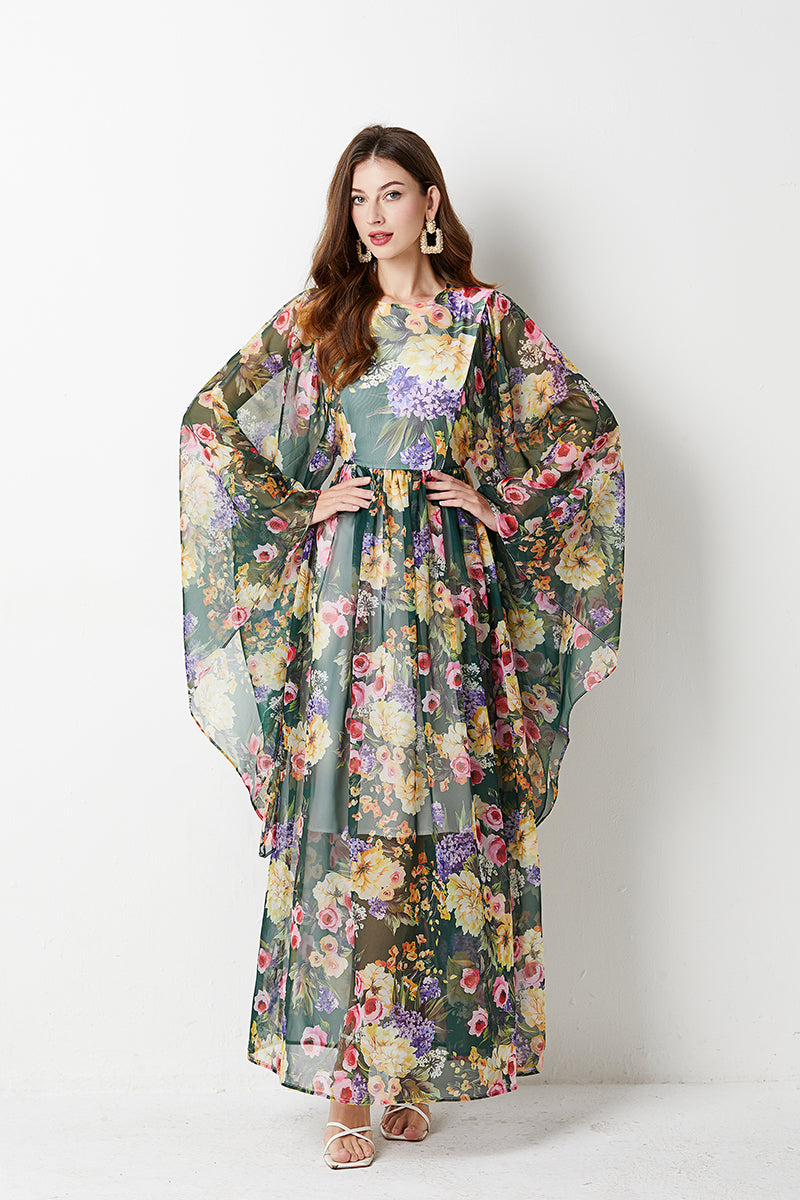 Long Sleeve Loose Print A Line Maxi Dress