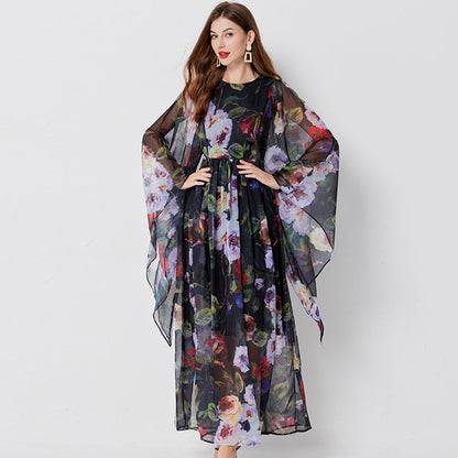 Long Sleeve Loose Print A Line Maxi Dress