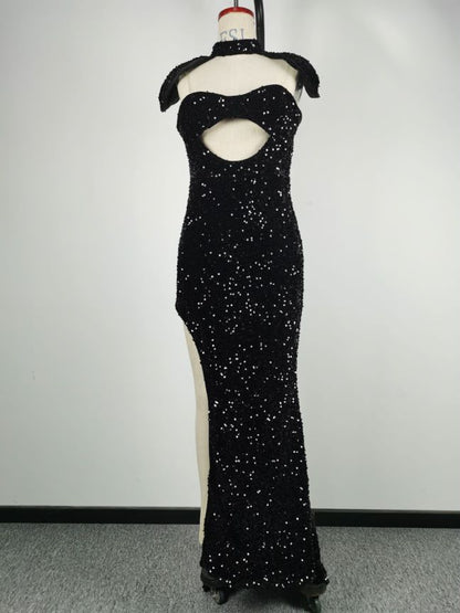Sequined Tube Top Banquet Dress Hip-Wrapped Evening Dress