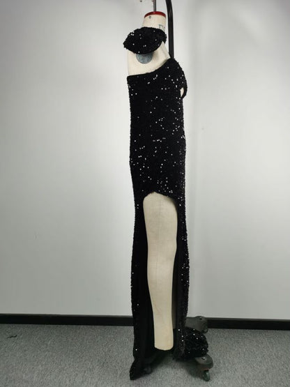 Sequined Tube Top Banquet Dress Hip-Wrapped Evening Dress