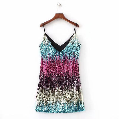 Dress Sleeveless Sequined V neck Strap