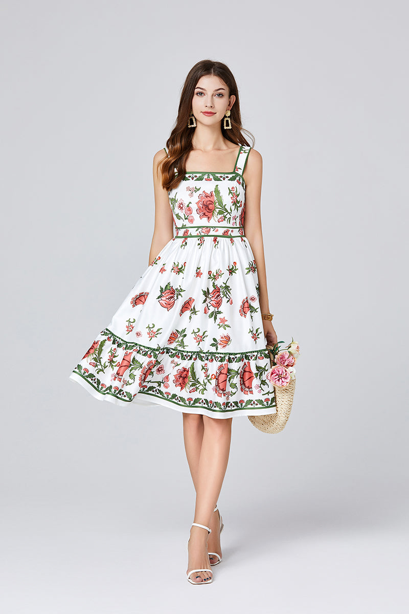 Positioning Print Slim Fit Sling Dress