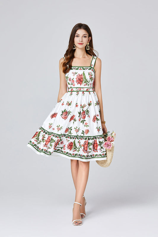 Positioning Print Slim Fit Sling Dress