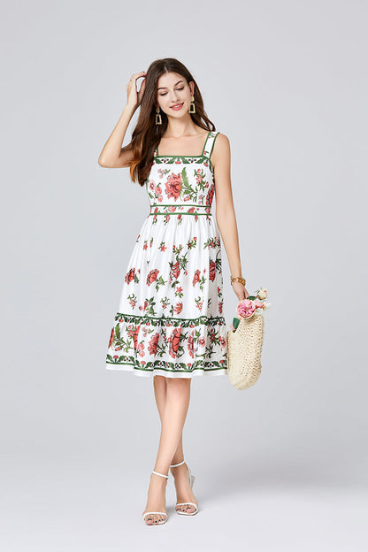 Positioning Print Slim Fit Sling Dress