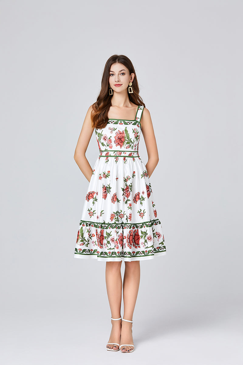 Positioning Print Slim Fit Sling Dress