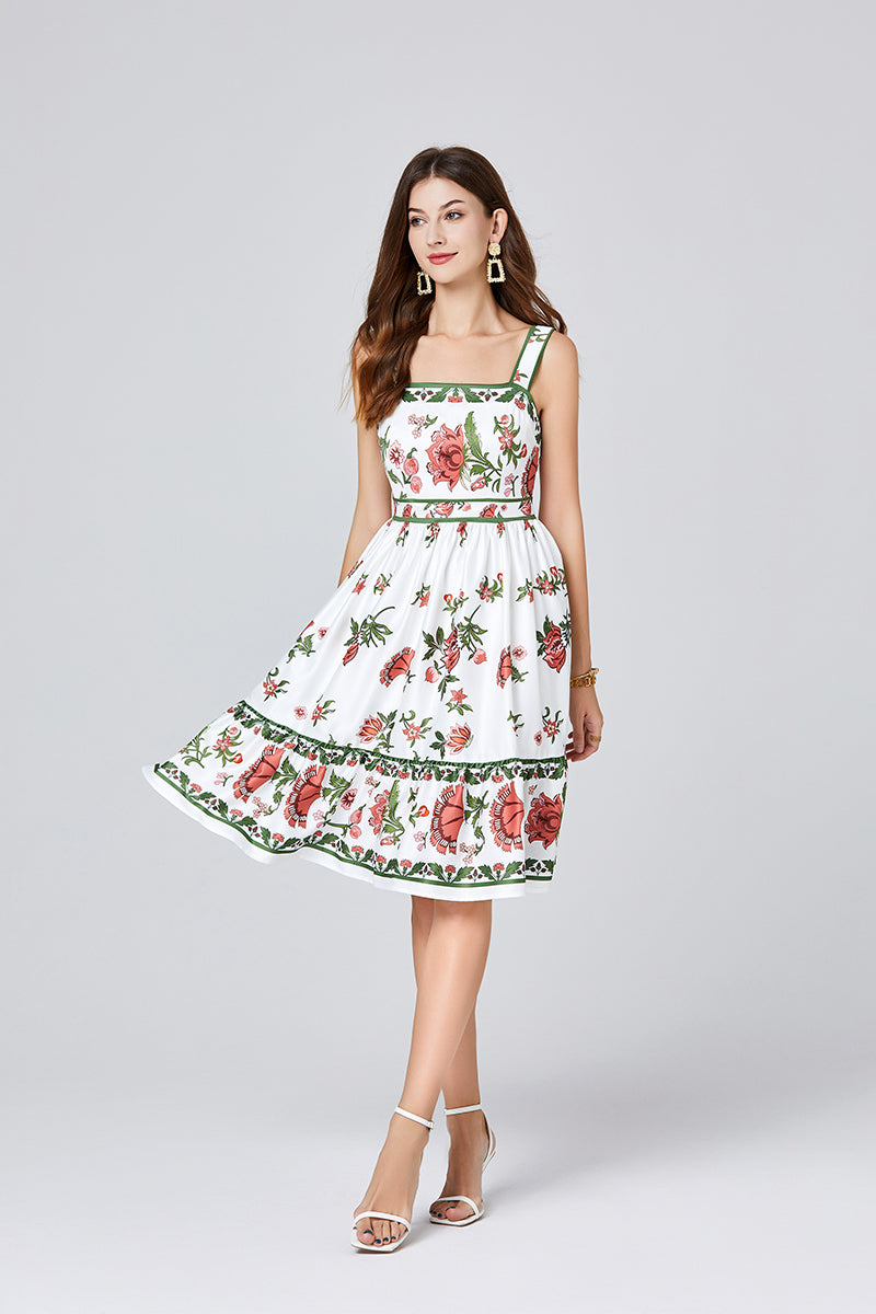 Positioning Print Slim Fit Sling Dress