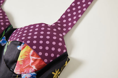 Positioning Vintage Printed Three Dimensional Strapless Strap Dress Back Rubber Strap High Waist Dress