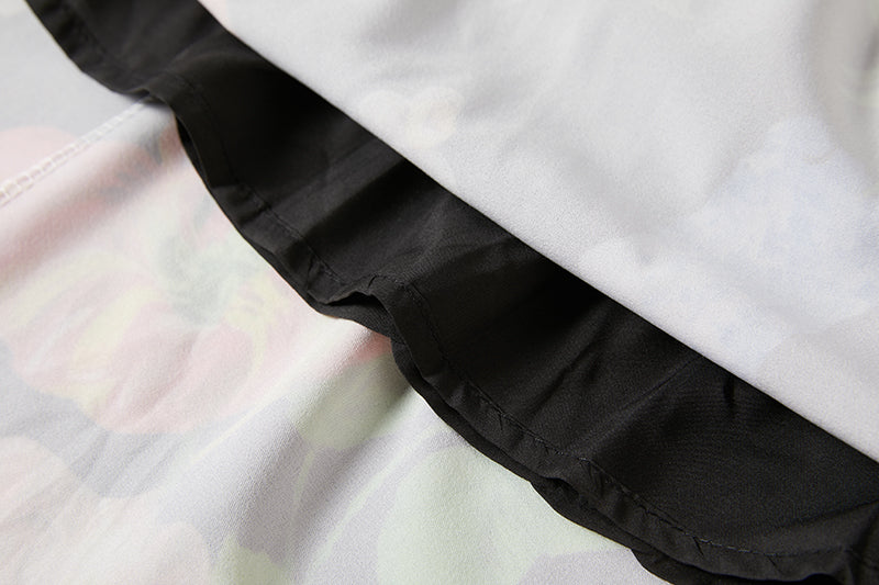 Positioning Vintage Printed Three Dimensional Strapless Strap Dress Back Rubber Strap High Waist Dress