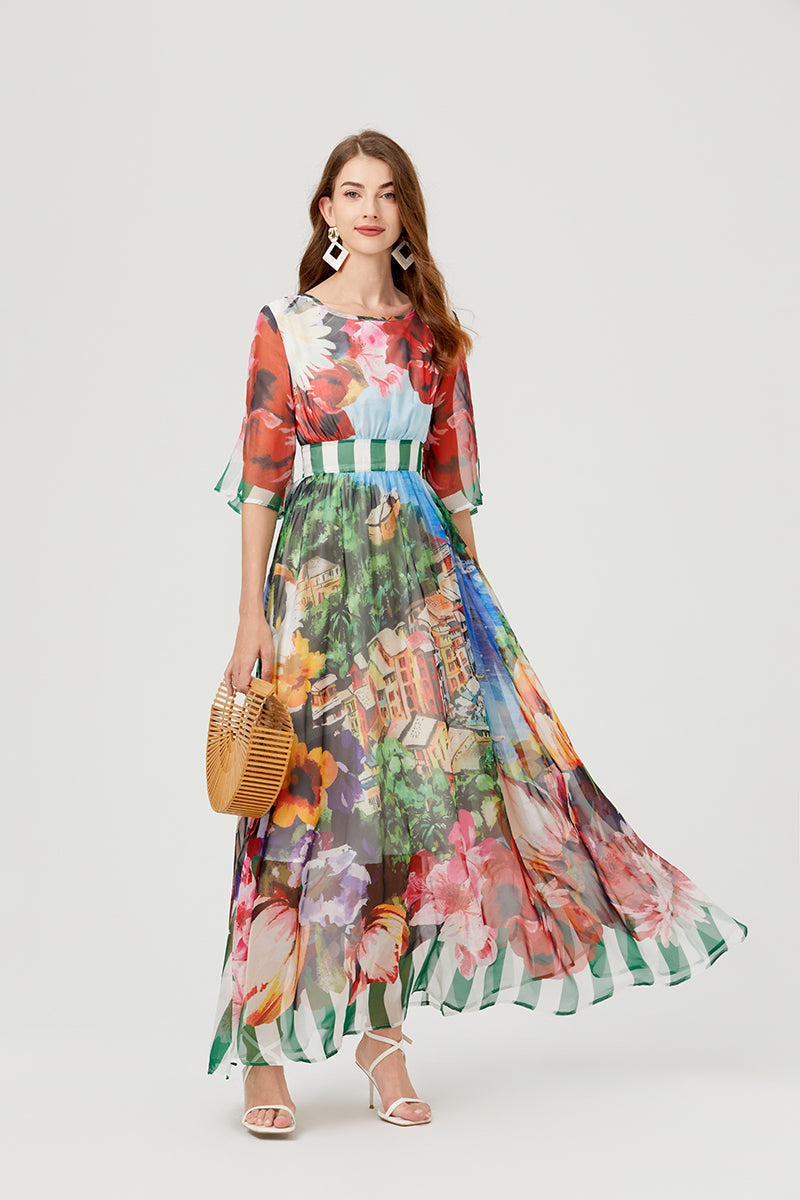 Printed Backless Strap Slim fit High Waist Dress Large A Line Dress